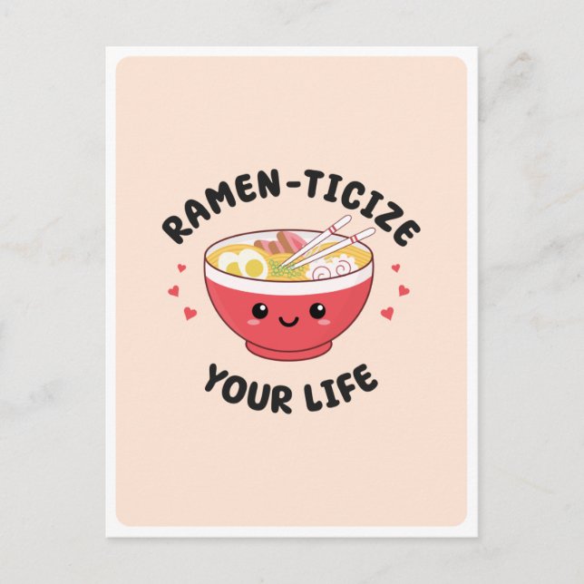 Niedlich Kawaii Ramen Asian Food Puppe Romantische Postkarte (Vorderseite)