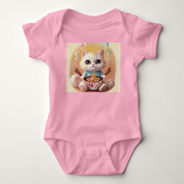 Niedlich Kawaii Ramen Cat Baby Bodysuit - Adorable Strampler (Vorderseite)