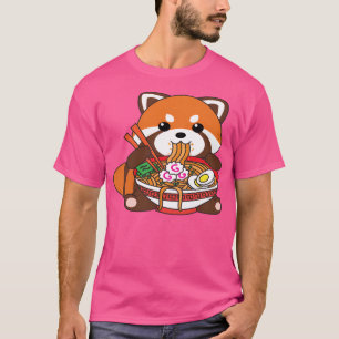 Niedlich Kawaii Red Panda Eating Ramen Noodles T-Shirt