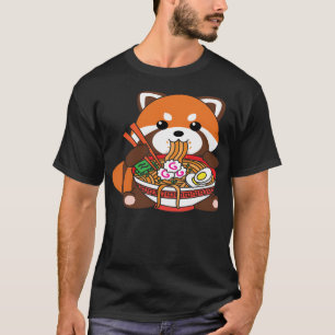 Niedlich Kawaii Red Panda Eating Ramen Noodles T-Shirt
