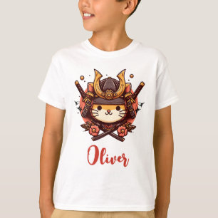 Niedlich Kawaii Samurai Cat Personalisiert T-Shirt
