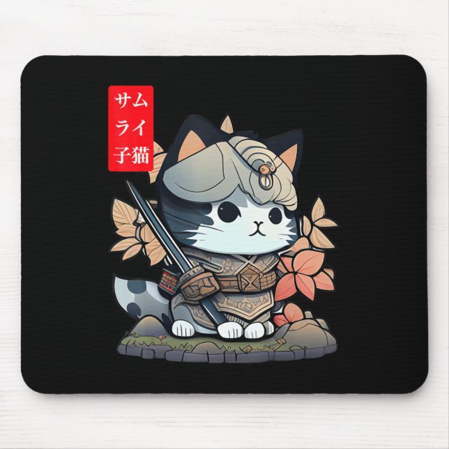 Niedlich Kawaii Samurai Warrior Kawaii Cat Japanis Mousepad (Vorne)