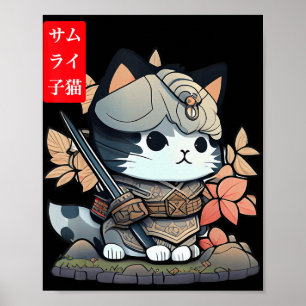 Niedlich Kawaii Samurai Warrior Kawaii Cat Japanis Poster