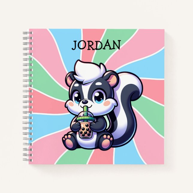 Niedlich Kawaii Skunk mit Bubble Tee Personalisier Notizbuch (Vorderseite)