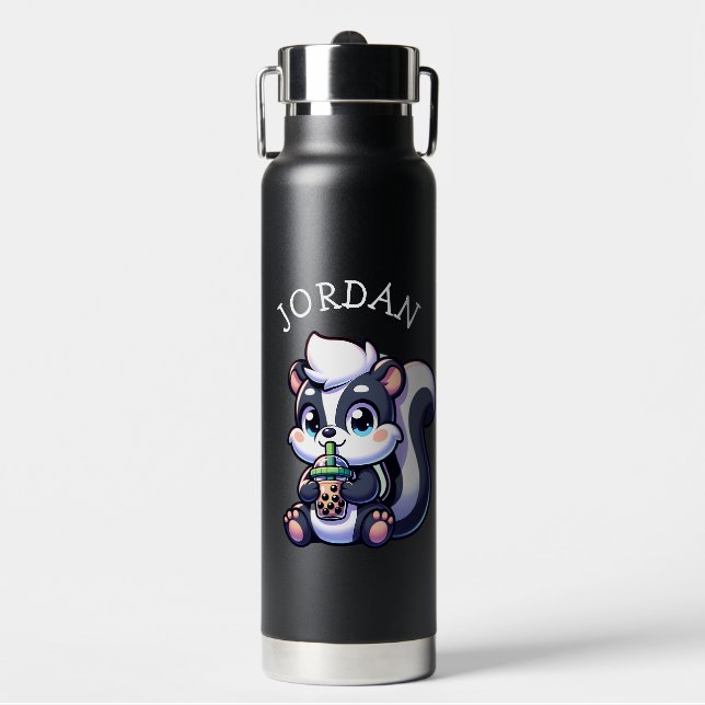 Niedlich Kawaii Skunk mit Bubble Tee Personalisier Trinkflasche (Vorderseite)