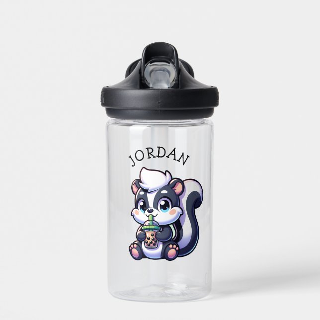 Niedlich Kawaii Skunk mit Bubble Tee Personalisier Trinkflasche (Vorne)