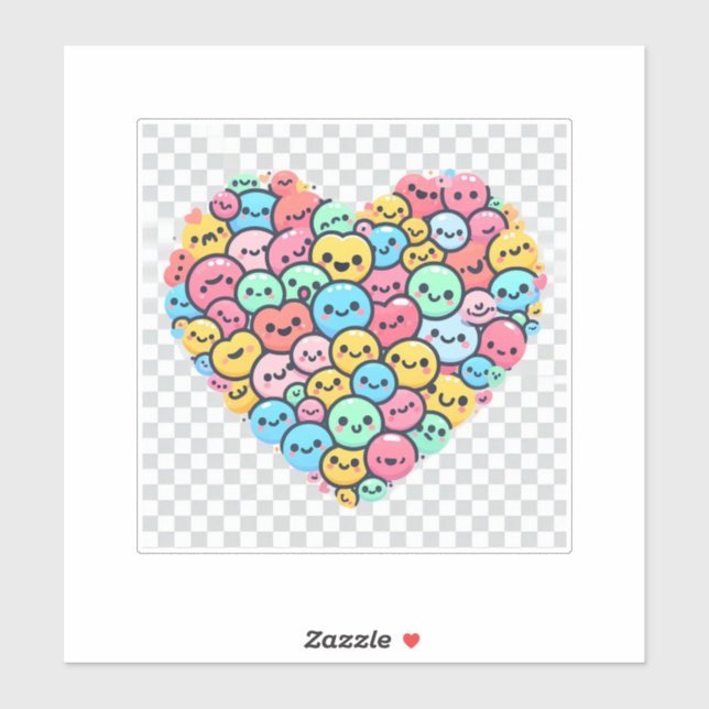 Niedlich Kawaii Smiley Heart Vinyl Sticker (Blatt)