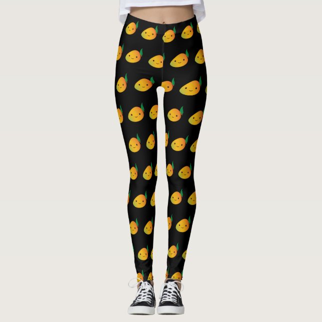 Niedlich Kawaii Smiling Mango Leggings (Vorderseite)
