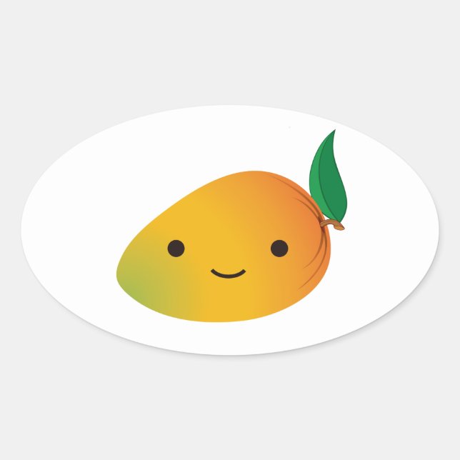 Niedlich Kawaii Smiling Mango Ovaler Aufkleber (Vorderseite)