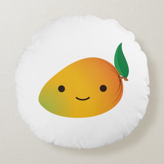 Niedlich Kawaii Smiling Mango Rundes Kissen (Vorderseite)