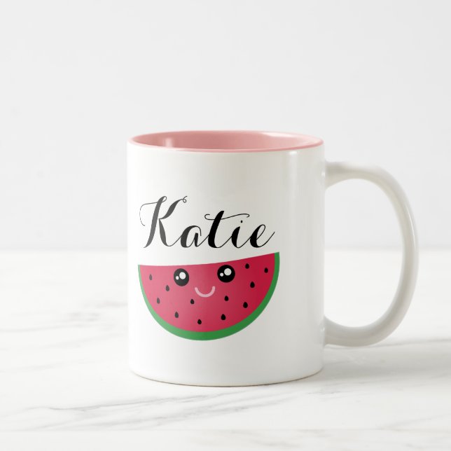 Niedlich Kawaii Smiling Watermelon Cartoon Zweifarbige Tasse (Rechts)