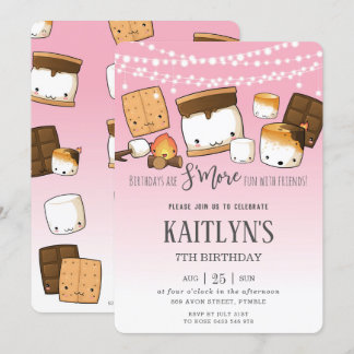Niedlich Kawaii S'mores Camping Bonfire Geburtstag Einladung