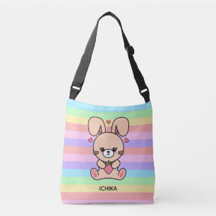Niedlich Kawaii Strawberry Bunny Rabbit Strichen Tragetaschen Mit Langen Trägern