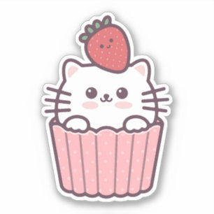 Niedlich Kawaii Strawberry Cat Cupcake Cartoon Aufkleber