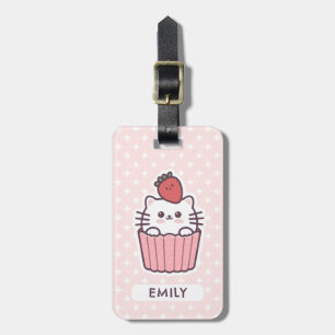 Niedlich Kawaii Strawberry Cat Cupcake Cartoon Gepäckanhänger