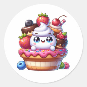 Niedlich Kawaii Strawberry Cupcake Runder Aufkleber