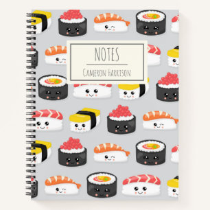 Niedlich Kawaii Sushi Muster Personalisiert Notizbuch
