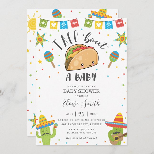 Niedlich Kawaii Taco'Bout a Baby Fiesta Babydusche Einladung (Vorne/Hinten)