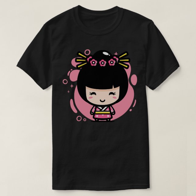 Niedlich Kawaii Traditioneller japanischer Girl Ch T-Shirt (Design vorne)