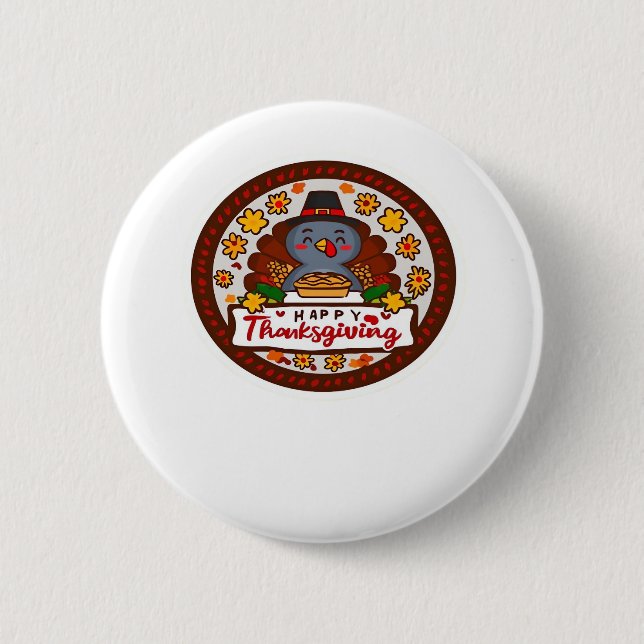 Niedlich Kawaii Türkei - Happy Thanksgiving Classi Button (Vorderseite)