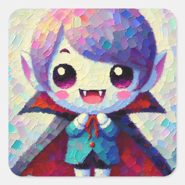 Niedlich Kawaii Vampire Boy Quadratischer Aufkleber (Vorderseite)
