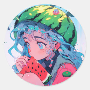 Niedlich Kawaii Watermelon Runder Aufkleber