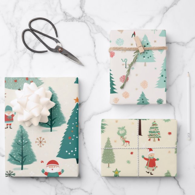 Niedlich Kawaii Weihnachten Geschenkpapier Set (Vorderseite)