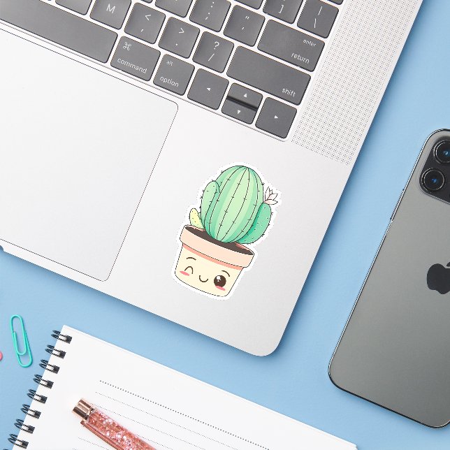Niedlich Kawaii Wink Pflanze Cactus Aufkleber (Laptop mit iPhone)