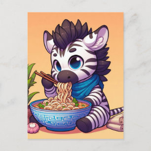 Niedlich Kawaii Zebra Eating Ramen Postkarte