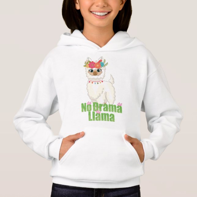 Niedlich kein Drama Llama mit Blumenkrone Hoodie (Vorderseite)