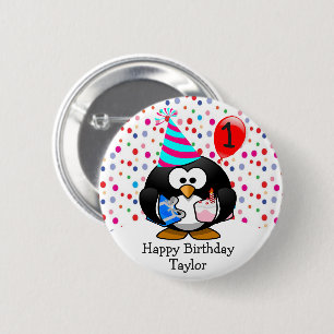 Niedlich Kid 1. Happy Birthday Pinguin Button