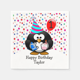 Niedlich Kid 1. Happy Birthday Pinguin Serviette