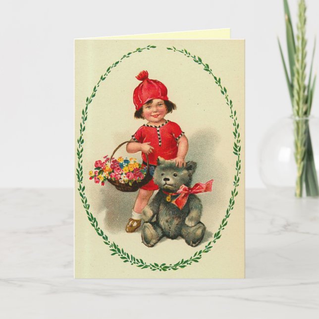 Niedlich Kid Vintage Weihnachtskarte Feiertagskarte (Vorderseite)