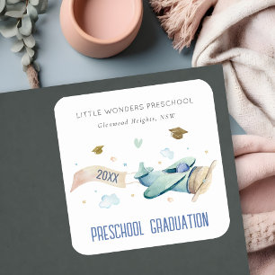 Niedlich Kids Airplane Sky Stars Preschool Abschlu Quadratischer Aufkleber