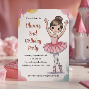 Niedlich Kids Ballerina 2. Geburtstag Party Einladung