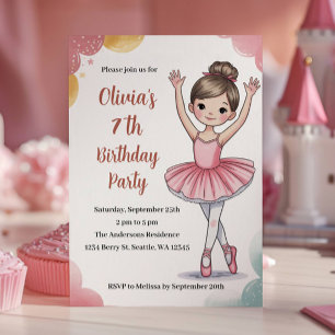 Niedlich Kids Ballerina 7. Geburtstagsparty Einladung