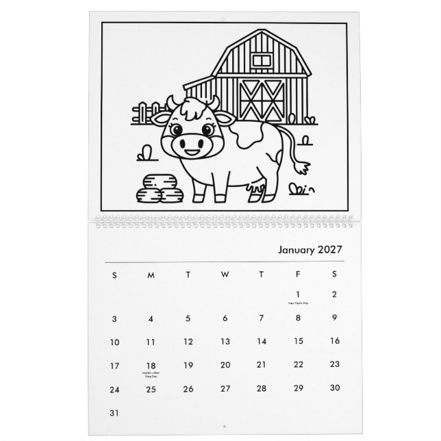 Niedlich Kids Barnyard Coloring Calendar Kalender (Jan 2027)