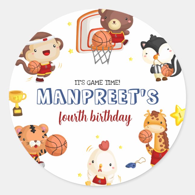 Niedlich Kids Basketball Runder Aufkleber (Vorderseite)