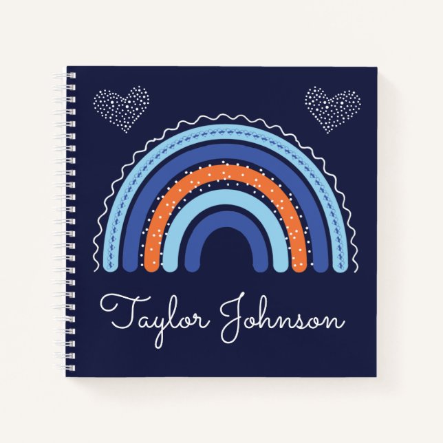 Niedlich Kids Boho Rainbow on Navy Blue Notebook Notizbuch (Vorderseite)