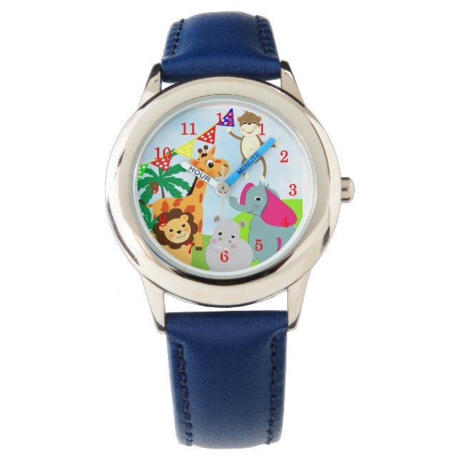 Niedlich Kids Cartoon Jungle Animals Spaß Bild Armbanduhr (Vorderseite)