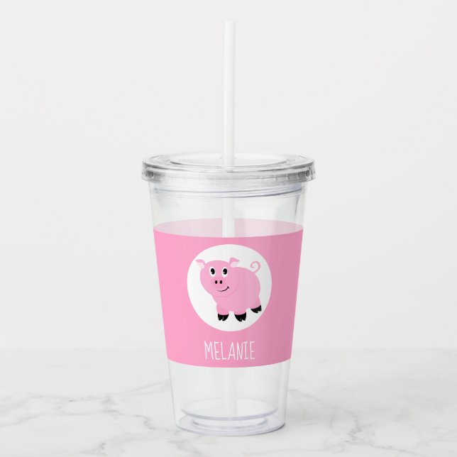Niedlich Kids Cartoon Pig Rosa Personalisiert Acryltrinkbecher (Vorderseite)