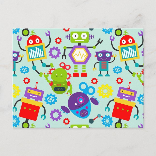 Niedlich Kids Cartoon Robot Postkarte (Vorderseite)