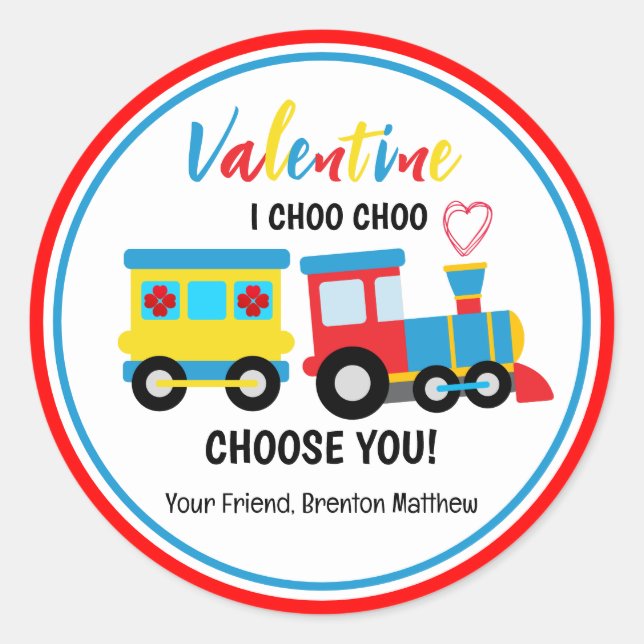 Niedlich Kids Choo-Choo Bahn Valentinstag Runder Aufkleber (Vorderseite)