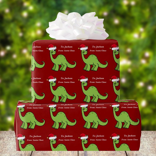 Niedlich Kids Christmas Red Dinosaurier Custom Geschenkpapier (Von Creator hochgeladen)
