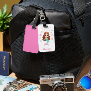 Niedlich Kids Dark Hair Mermaid Name Gepäckanhänger