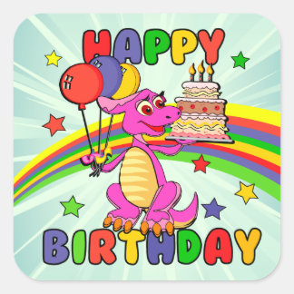 Niedlich Kids Dinosaurier Geburtstag Quadratischer Aufkleber
