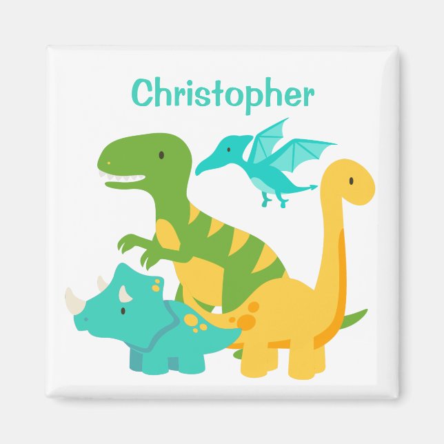 Niedlich Kids Dinosaurier Personalisiert Magnet (Vorne)