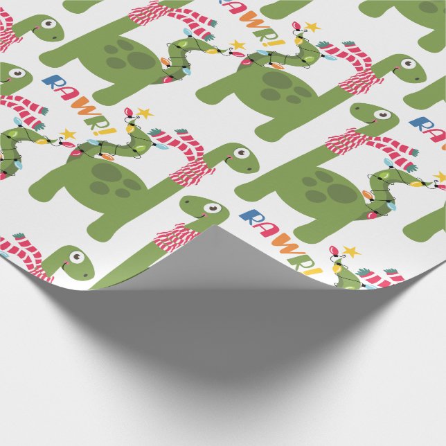 Niedlich Kids Dinosaurier Weihnachtswrapping Paper Geschenkpapier (Ecke)