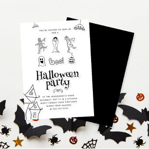 Niedlich Kids Doodle Halloween-Party Einladung