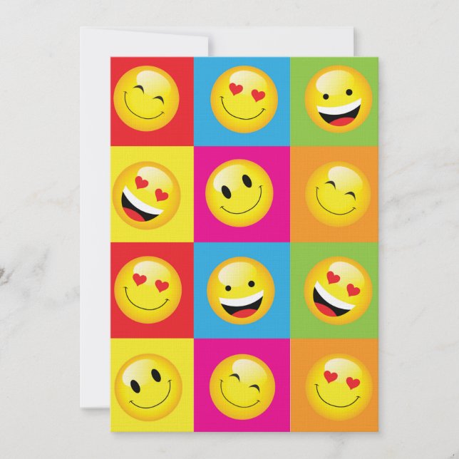Niedlich Kids Emoji Party Happy Face Emoticon Einladung (Vorderseite)